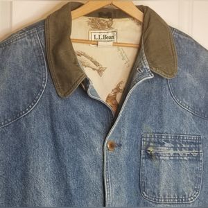 Vintage L.L. Bean Denim Jacket Coat Trucker Chore Size XXL Made USA Corduroy Men